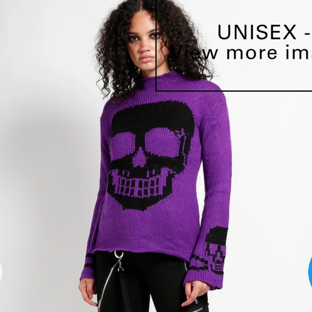 TRIPP nyc Purple Long Sleeve Black Skull Sweater Size M  GOTH STEAMPUNK